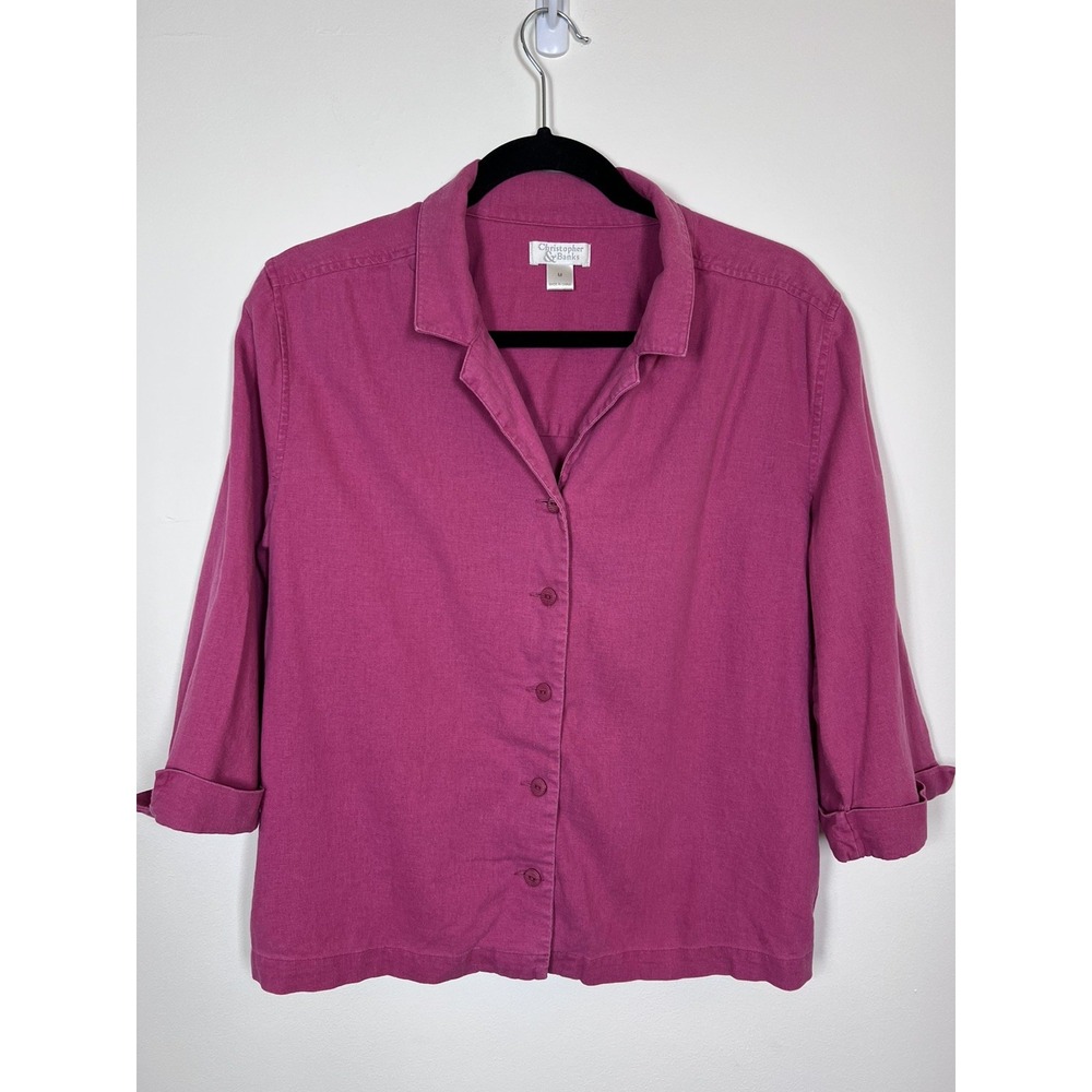 Christopher & Banks Womens M Pink Linen Blend Button Up Shirt